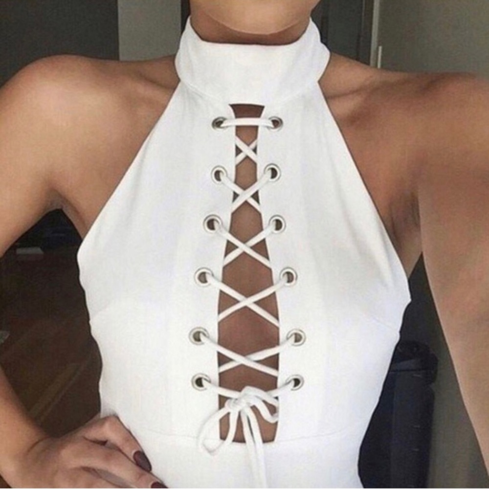 White Lace Up Crop Top